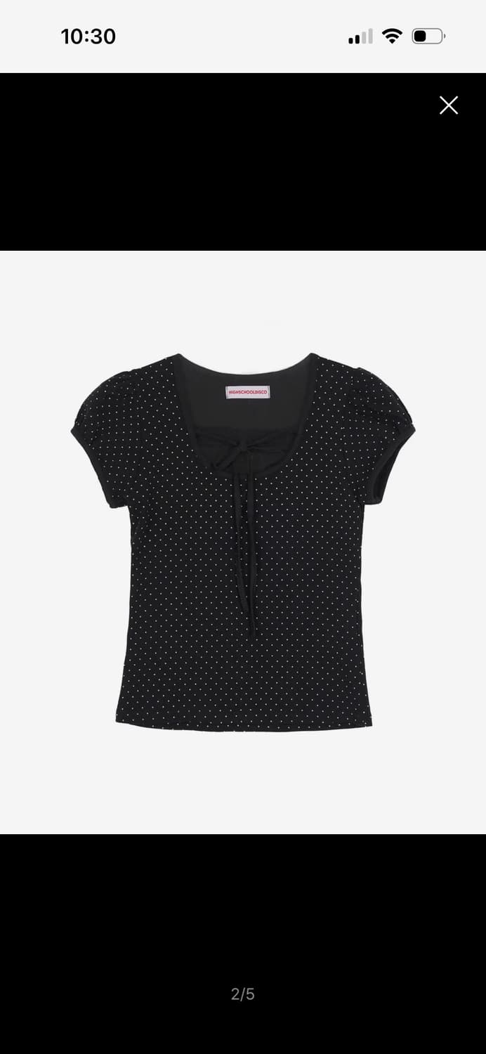 하이스쿨디스코 퍼프소매 도트 리본 숏슬리브 티셔츠 블랙 상품이미지1