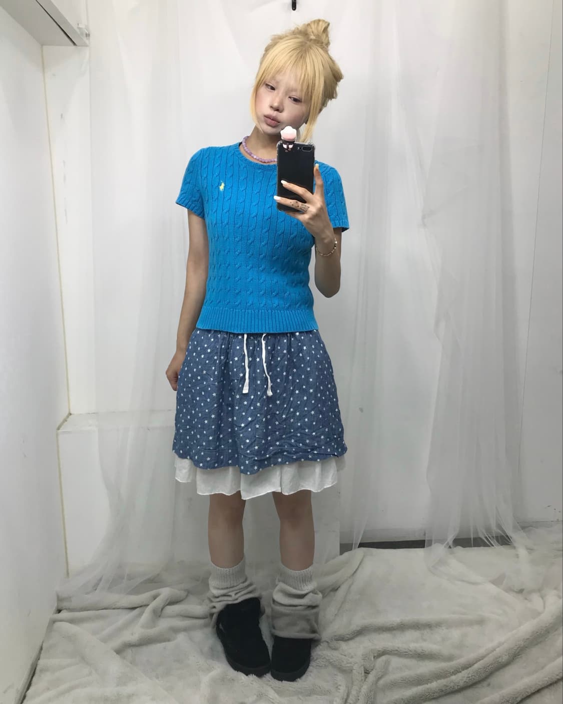 폴로 블루 케이블 반팔 니트 상품이미지3