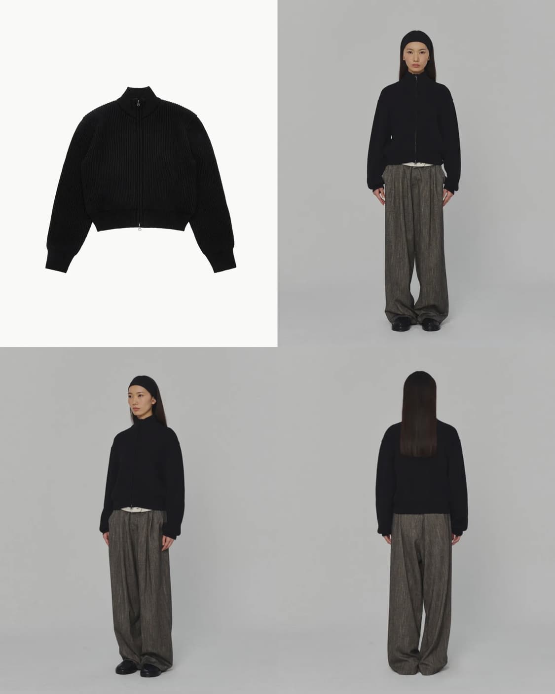 아모멘토 풀 니들 크롭 블루종 스웨터 가디건 블랙 0사이즈 상품이미지3