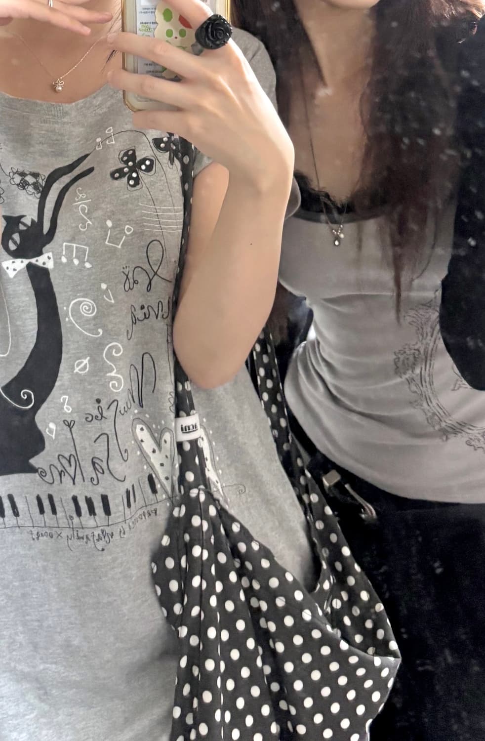 빈티지 모리걸 반팔 큐빅 프린팅 티셔츠 상품이미지3