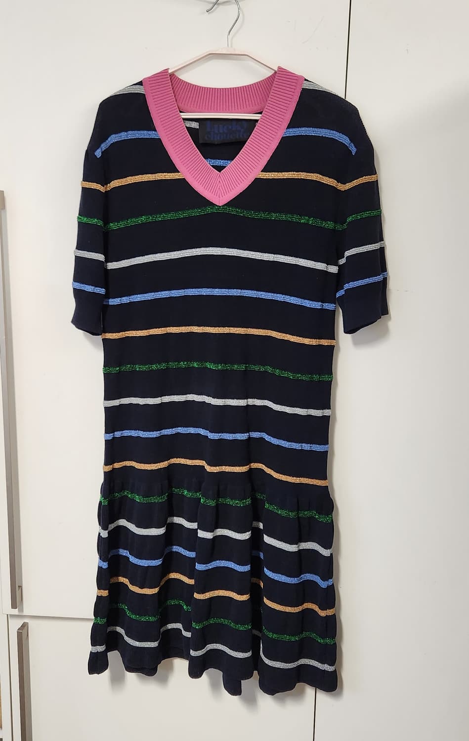 럭키슈에뜨  반팔 니트 글리터 펄 반짝이 메탈  원피스 FREE 상품이미지1