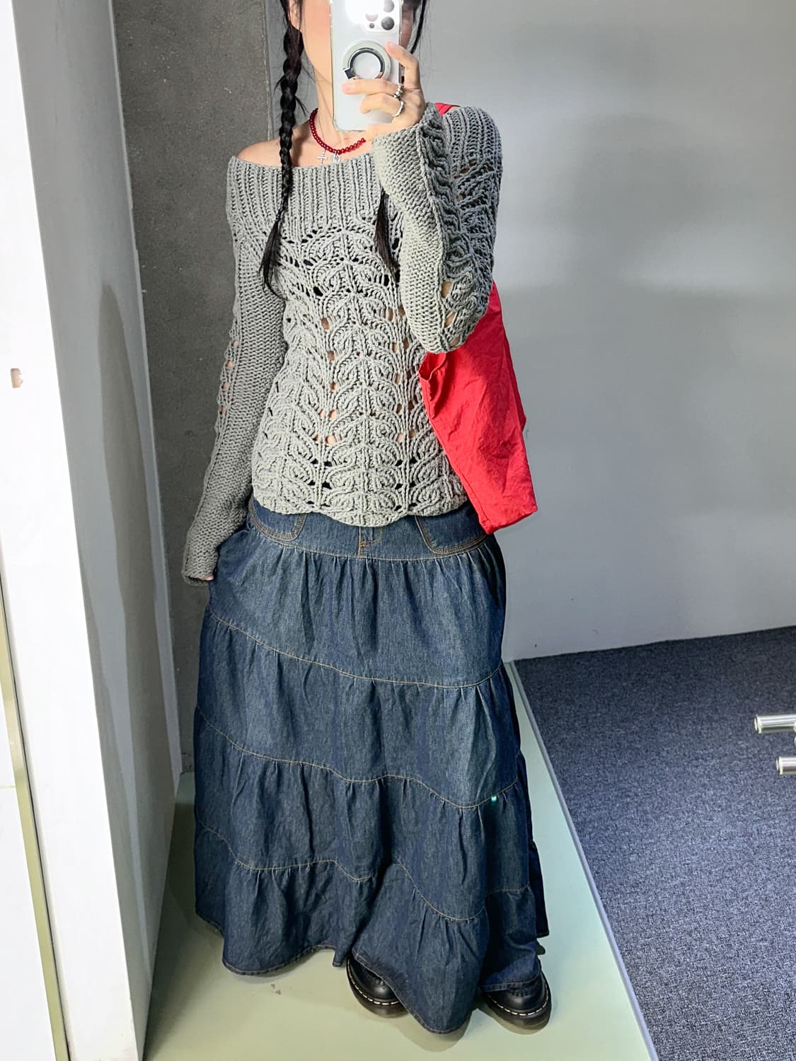 gray off knit top 상품이미지3