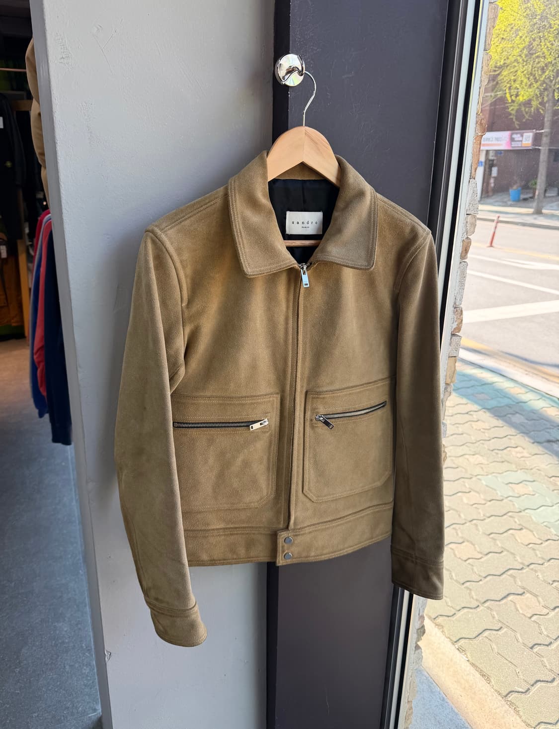 XS/ 산드로 옴므 스웨이드 카멜 집업 자켓 상품이미지2