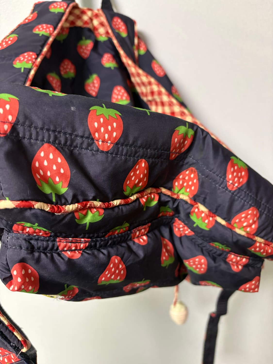 딸기 백팩 일본 빈티지 패턴 도트 체크 모리걸 가방 상품이미지8