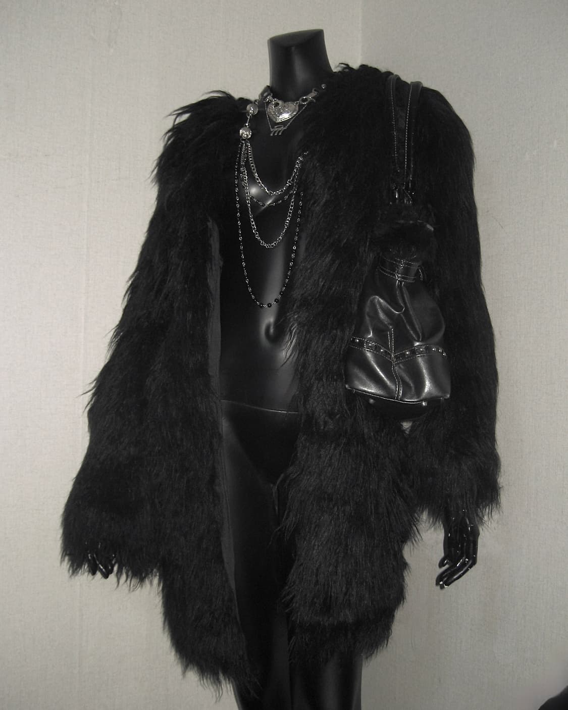 블랙 롱 퍼 코트 자켓 오네갸루 펑크 상품이미지1