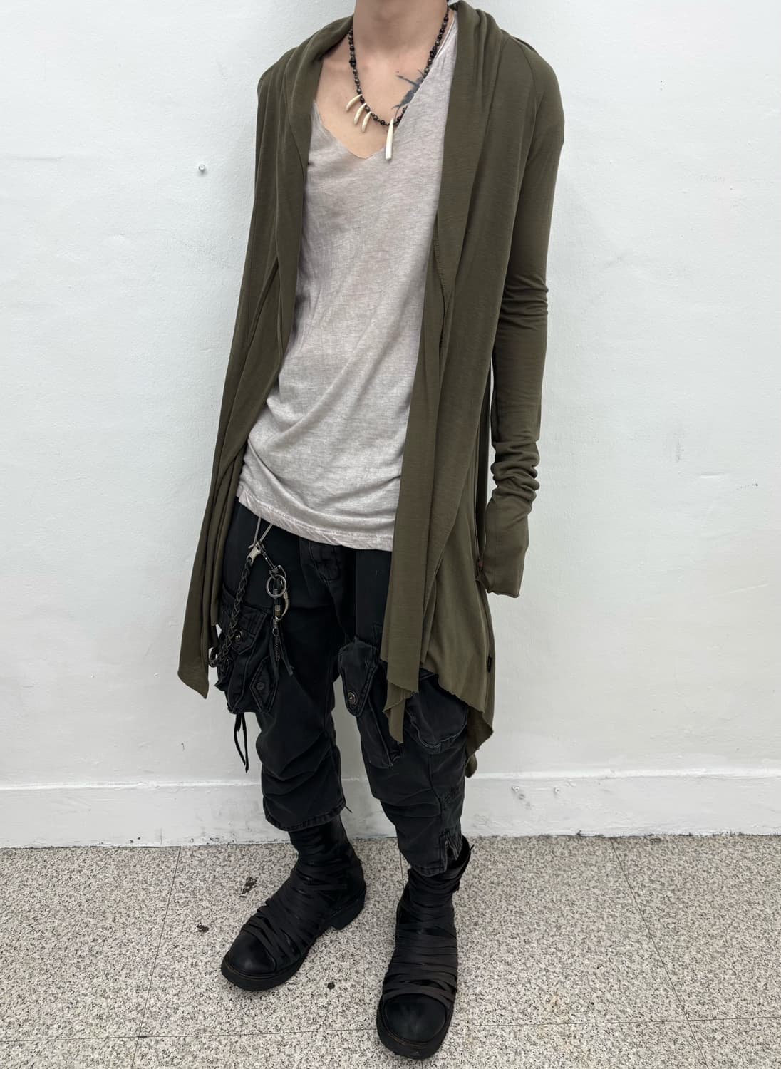L.G.B Dust Olive Shawl Drape Cardigan   상품이미지3