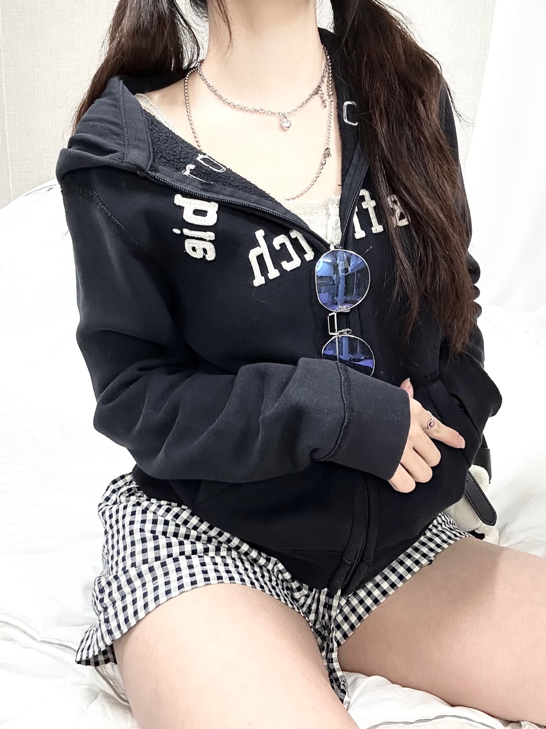 아베크롬비 빅로고 블랙 후드집업 상품이미지2