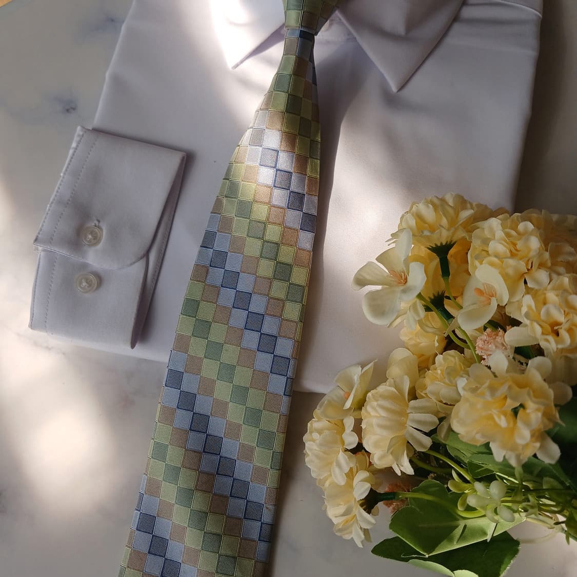 켈빈클라인 실크 그린 체크 넥타이 9.1cm A등급 A19834 상품이미지5