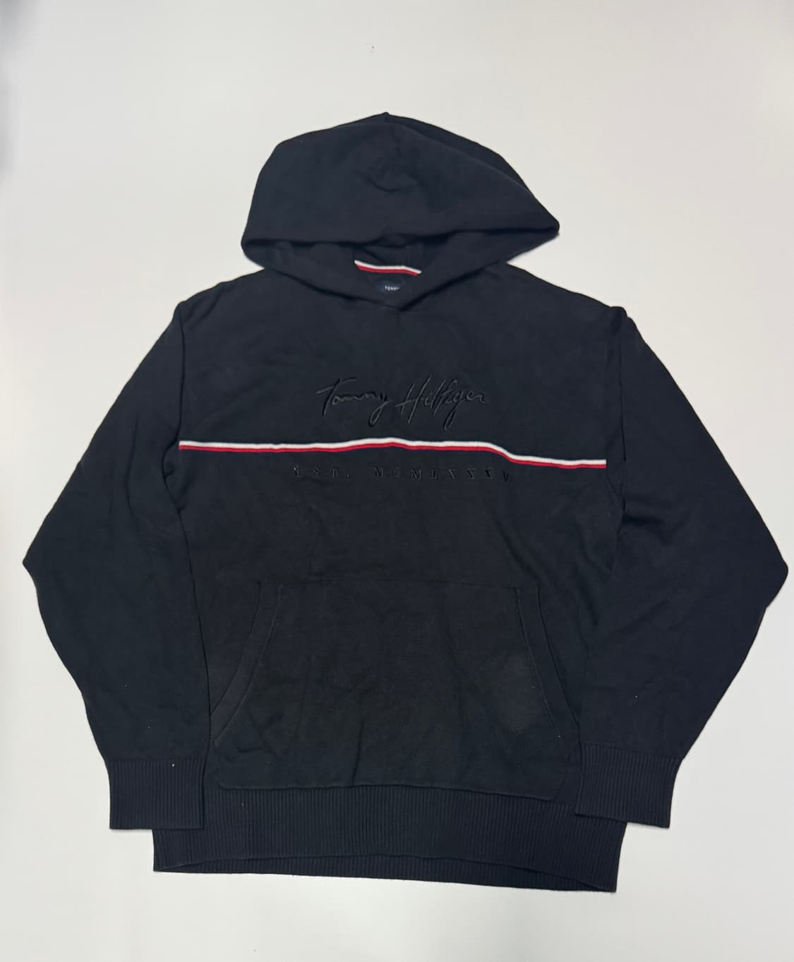 타미힐피거 스펠로고 코튼 니트 후드티 L 블랙 상품이미지1