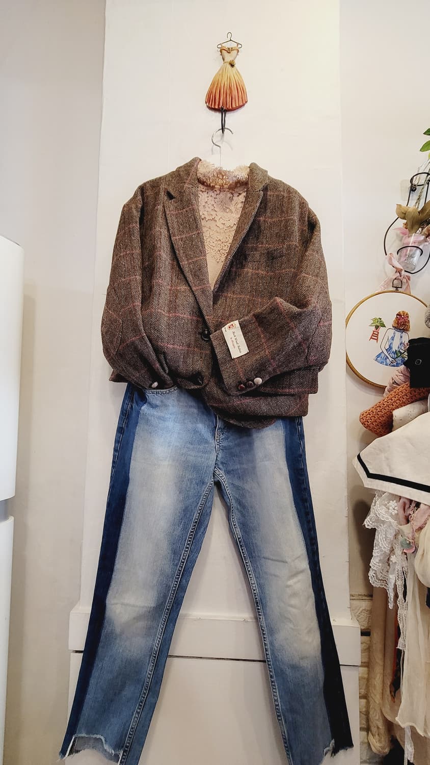 써스데이아일랜드 리치울 체크자켓.더아이잗 레이스니트탑 상품이미지1