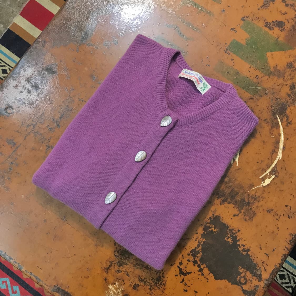 스코틀랜드 빈티지 100% 캐시미어 라운드넥 가디건 여성 66 사이즈  상품이미지1