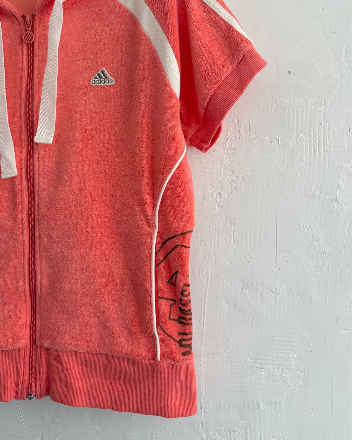 Adidas 아디다스 코랄컬러 타올코튼 하프 후드집업  상품이미지4