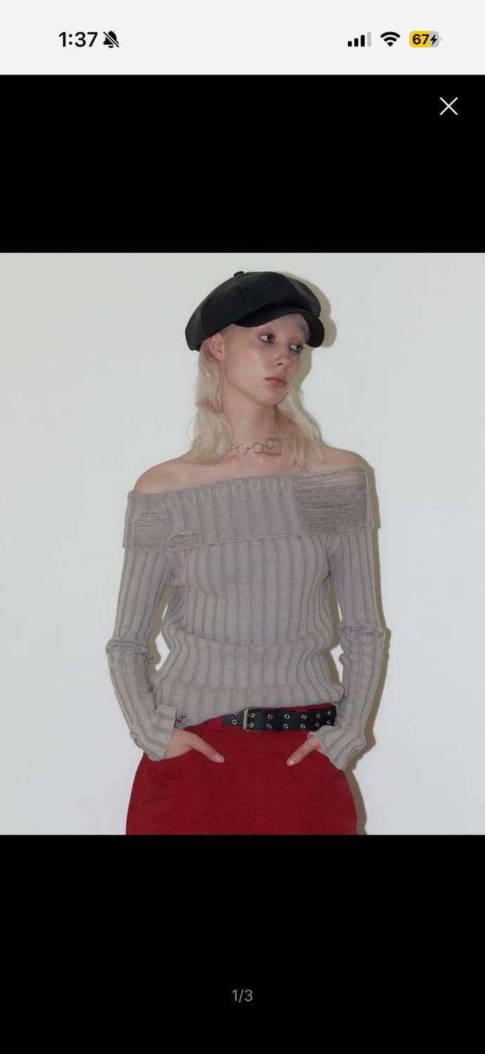 오디너리 홀리데이 오프숄더 데미지 니트 [GRAY] 상품이미지2