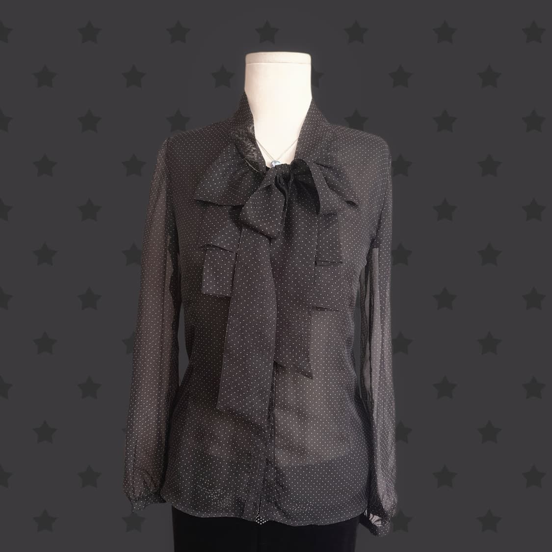 일본 핀터레스트 도트 포인트 블랙 시스루 프릴 레이스 포인트 블라우스 상품이미지1