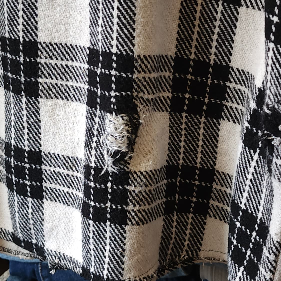 90s 빈티지 체크셔츠 헤비 플란넬 워크셔츠 데미지 블랙앤화이트 xl 상품이미지8