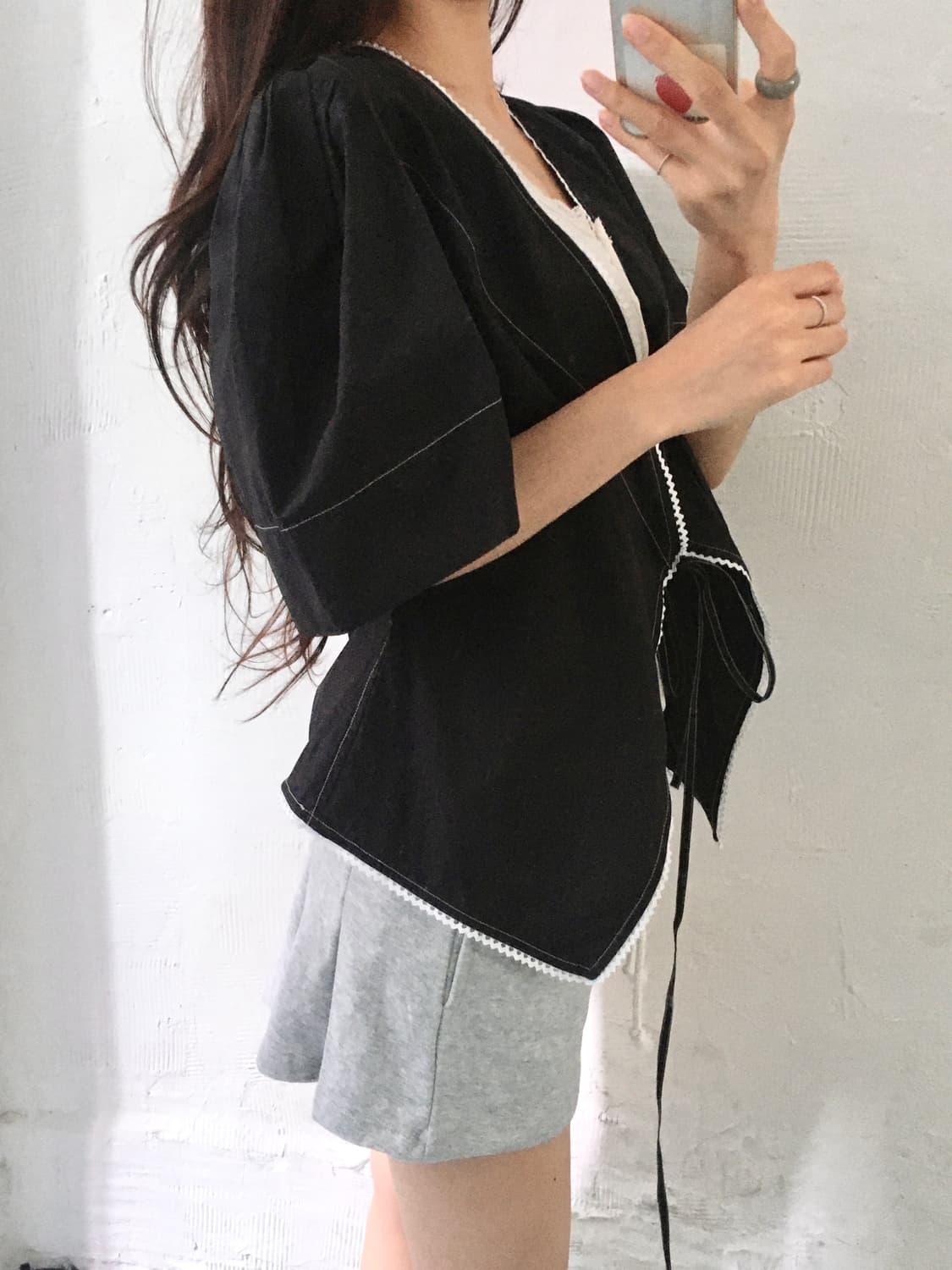 GANNI 가니 스티치 레이스 파플린 랩 블라우스 상품이미지3