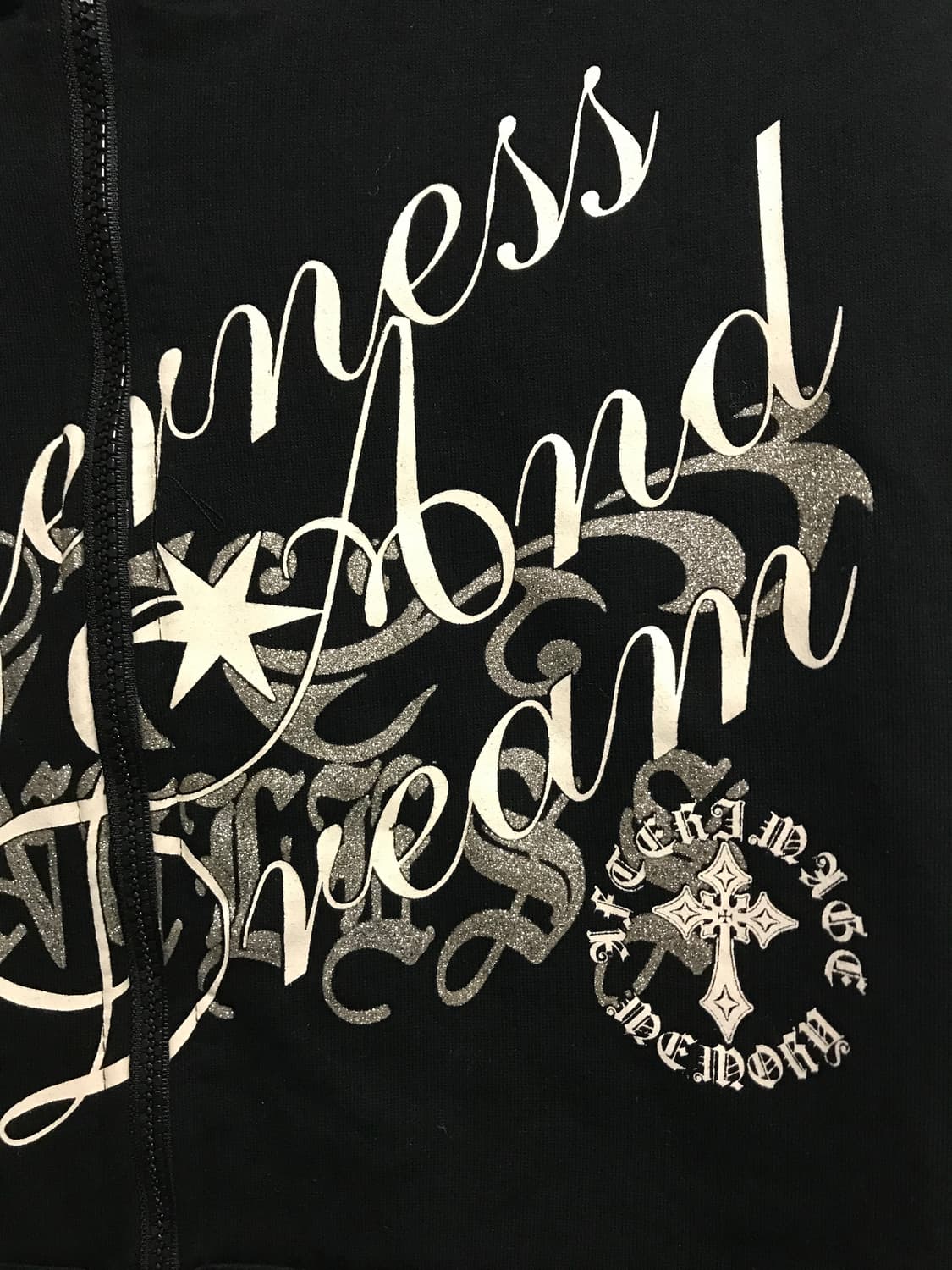 빈티지 펑크 트라이벌 십자가 글리터 레터링 후드 집업 상품이미지5