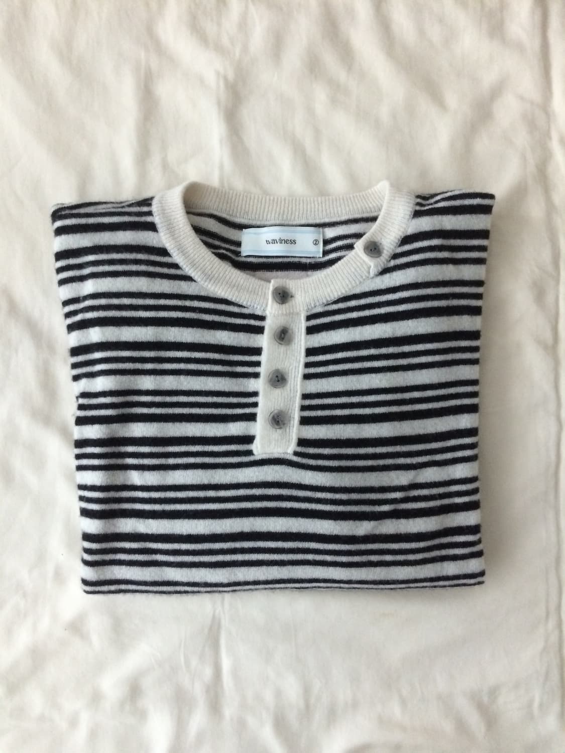 [Size 2] 웨이비니스 헨리넥 스트라이프 니트 아이보리 상품이미지1