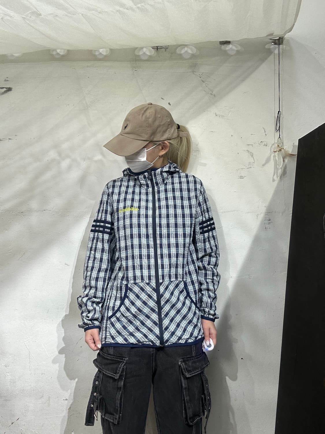 아디다스 체크 후드 점퍼 바람막이 면 자켓 M 상품이미지2