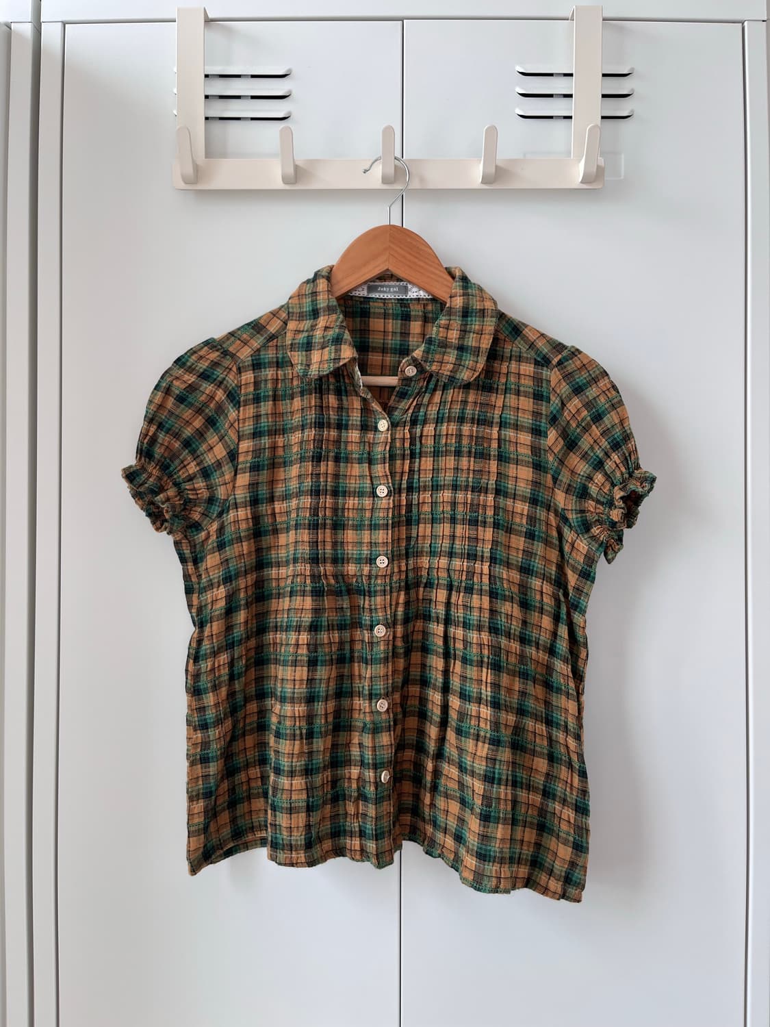 Joky gal 체크 셔링 반팔 블라우스  상품이미지3