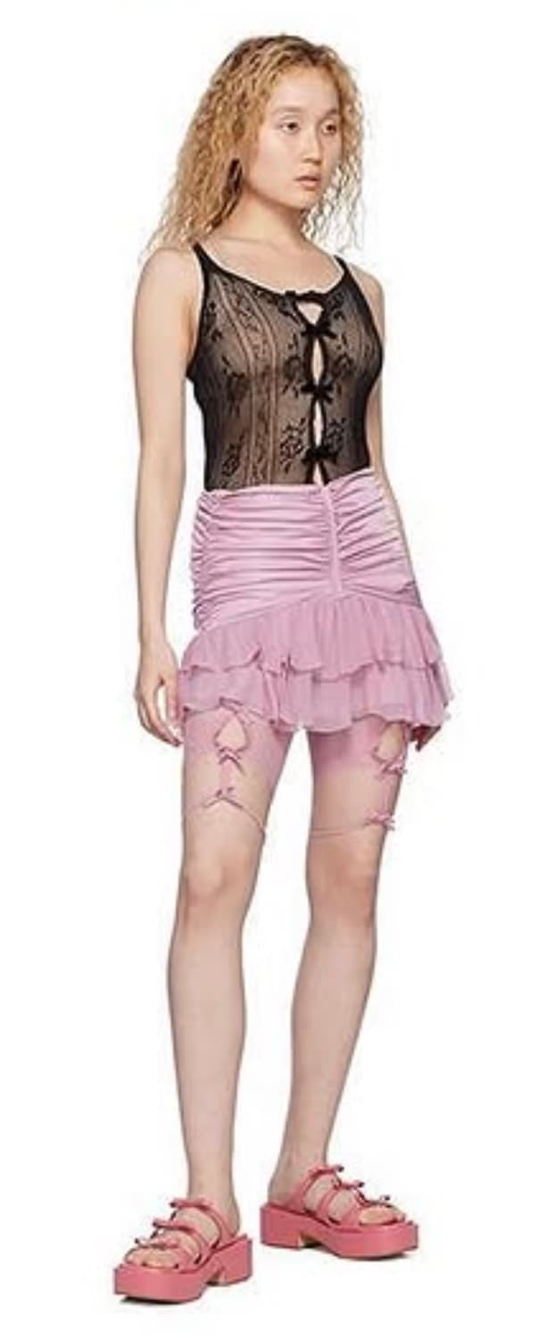 Nodress 연보라 리본 하프 스타킹 상품이미지1