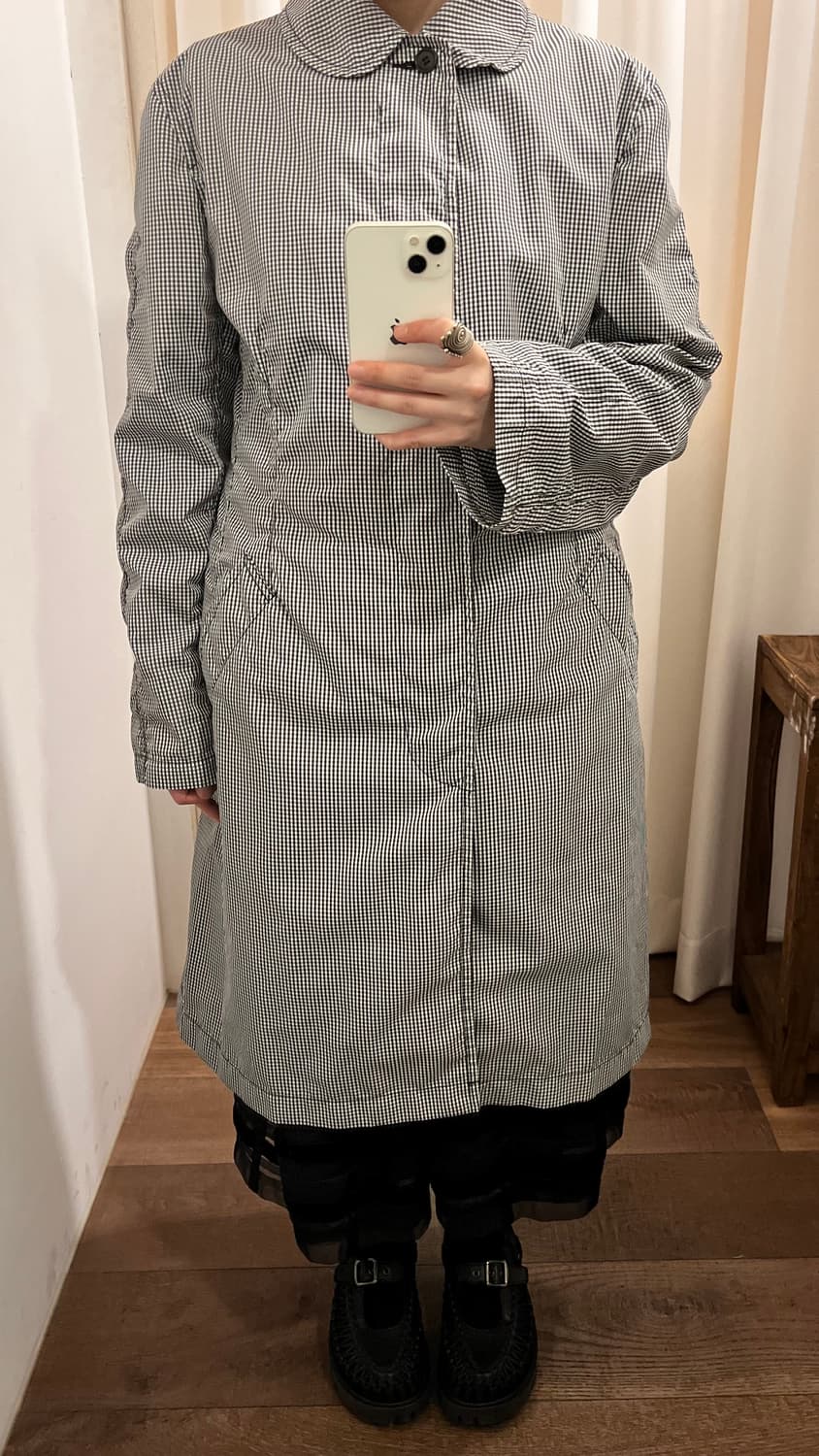 Gingham Check Shirring Coat 상품이미지3