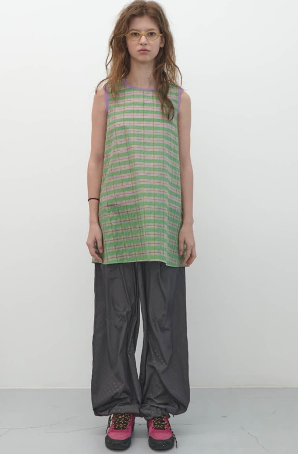 엔조블루스 시어체크 슬리브리스탑 (그린) 상품이미지3