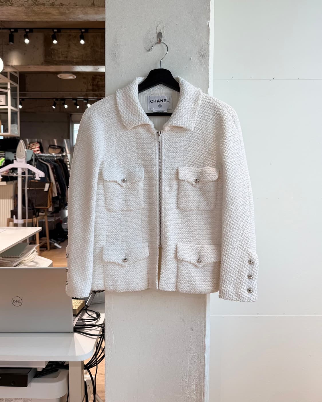 샤넬 화이트 트위드 블루종 자켓  상품이미지2