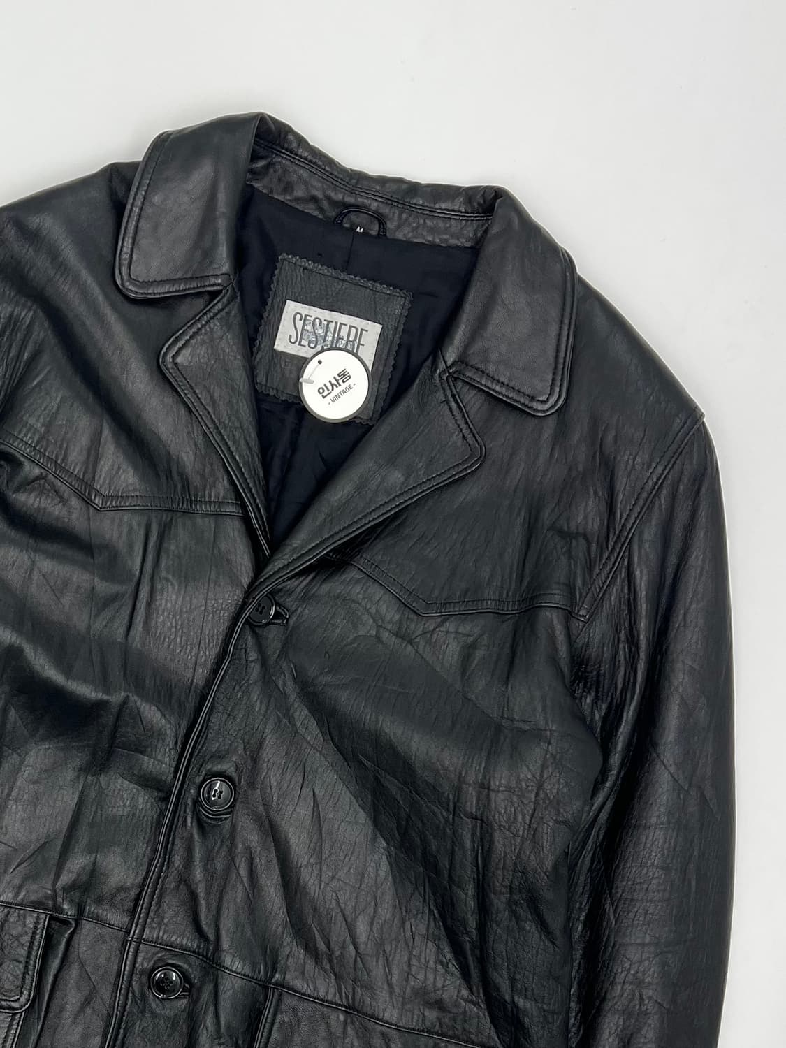 빈티지 버튼 디테일 롱 레더자켓 상품이미지2