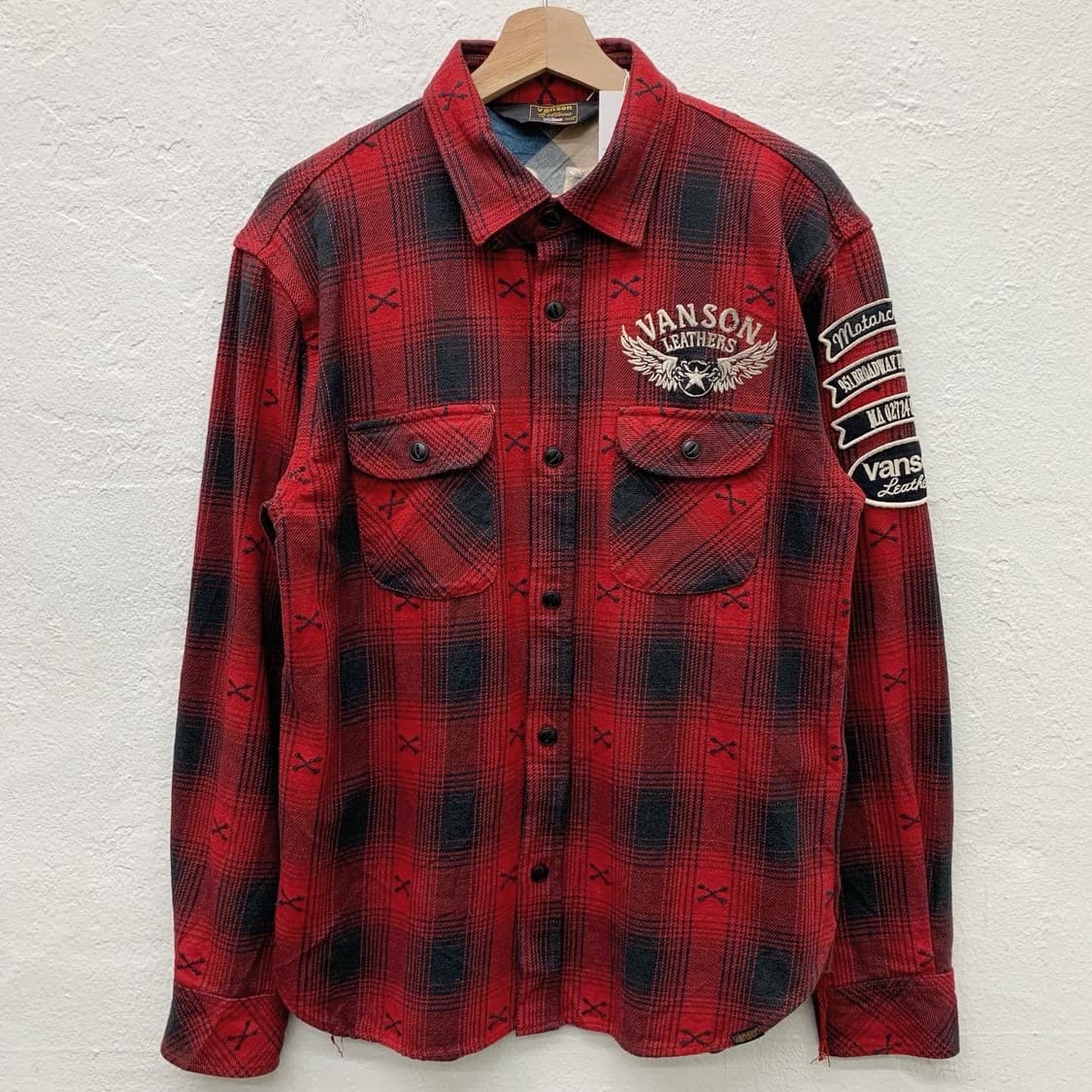 벤슨 레드 체크 빅로고 본패턴 자수 헤비 셔츠  상품이미지2