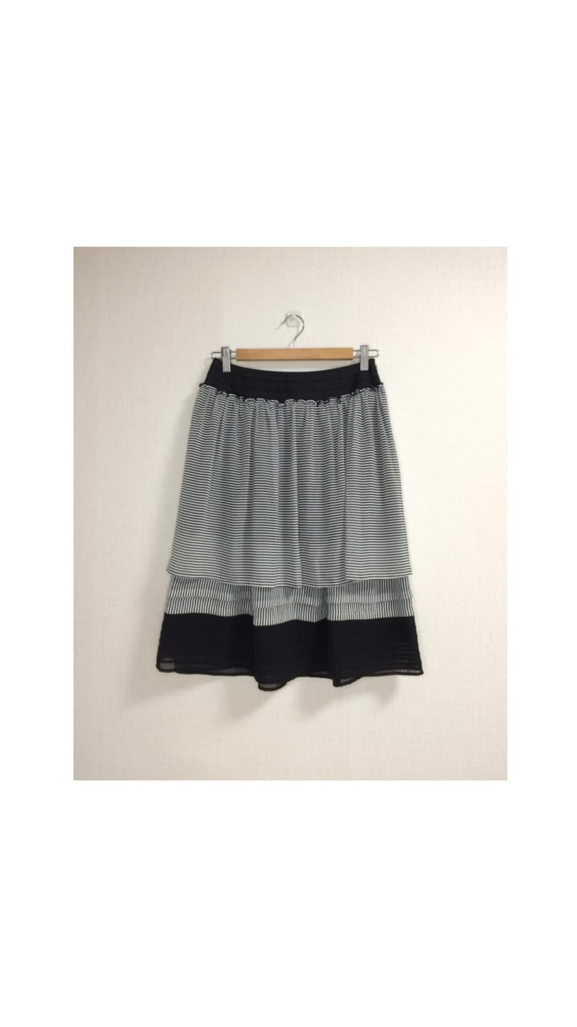 빈티지 블랙 스트라이프 레이어드 미디 스커트 상품이미지1