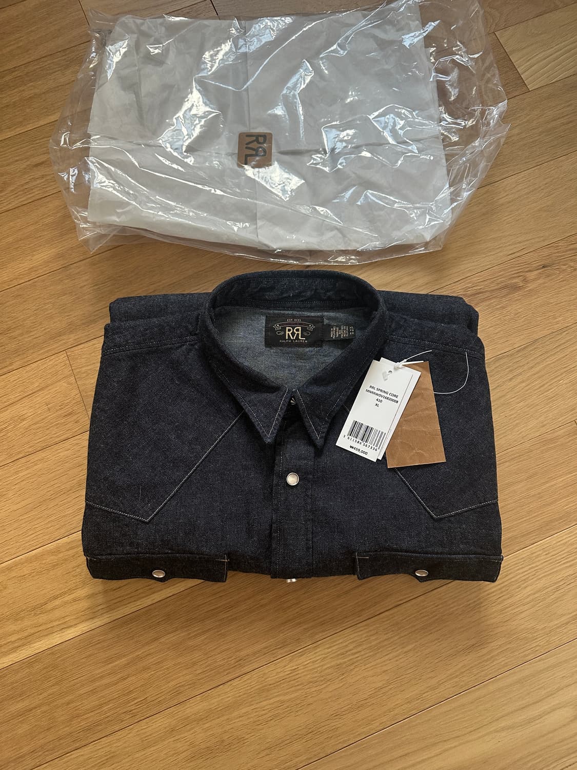 RRL 웨스턴 데님 린스 셔츠 XL 상품이미지1