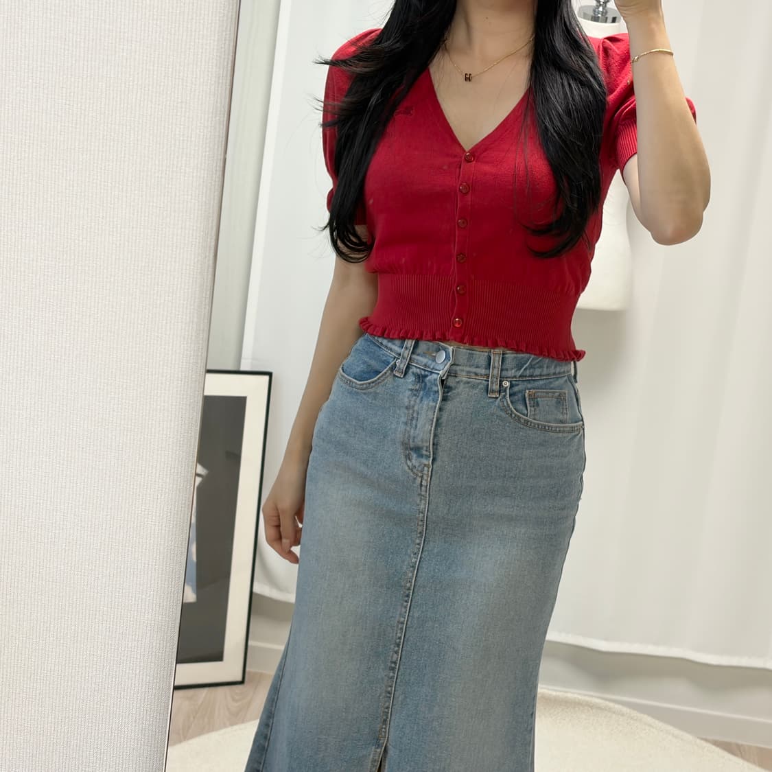 버버리 런던 크롭 반팔 레드 가디건 상품이미지2