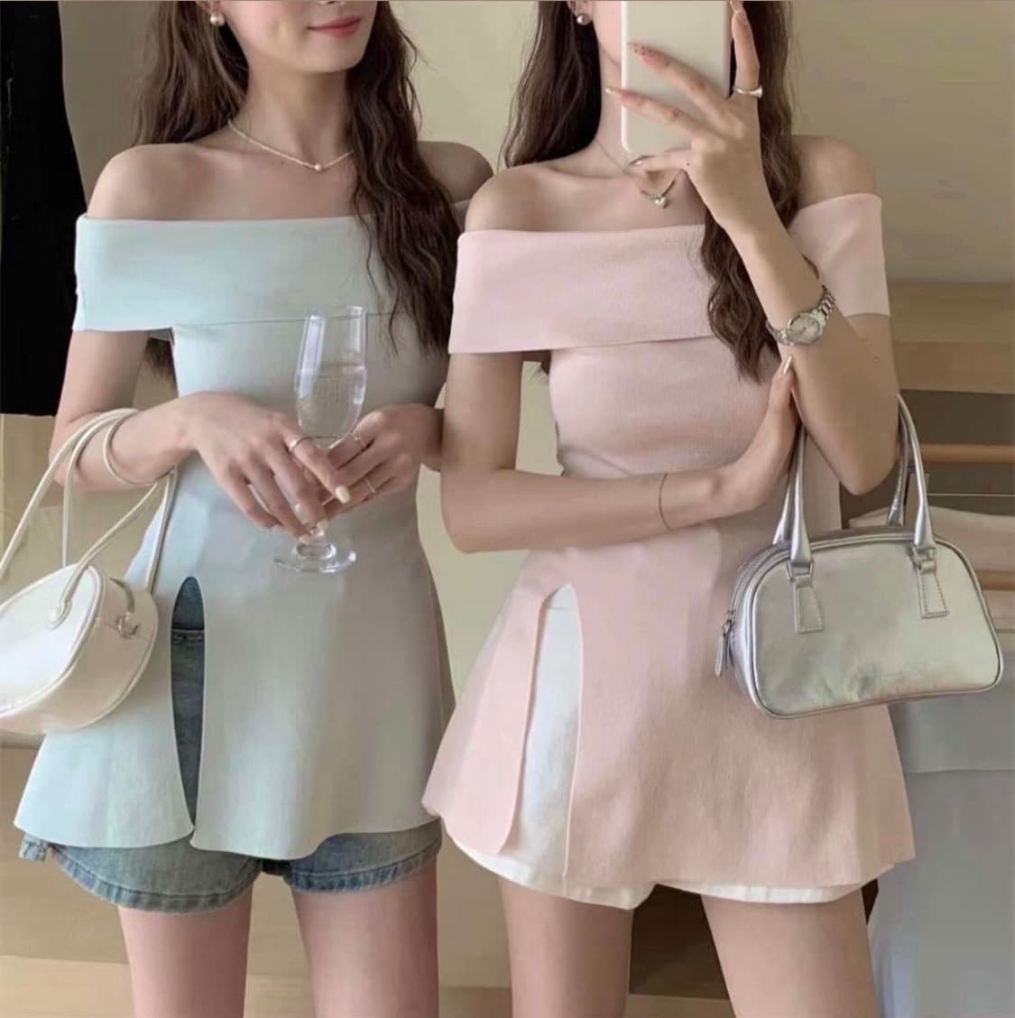 [새상품] 민트 오프숄더 에이블리 클리시어블랙업지그재그모디무드잔느발레코어 상품이미지1