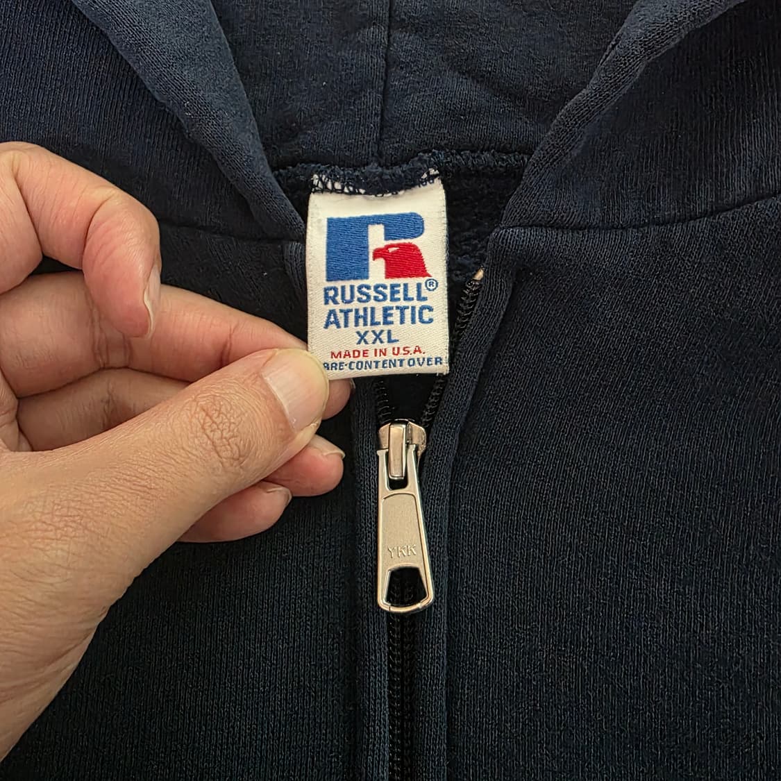 [XXL] 90s USA 빈티지 러셀 애슬레틱 후드집업 네이비 트래쉬드 상품이미지6