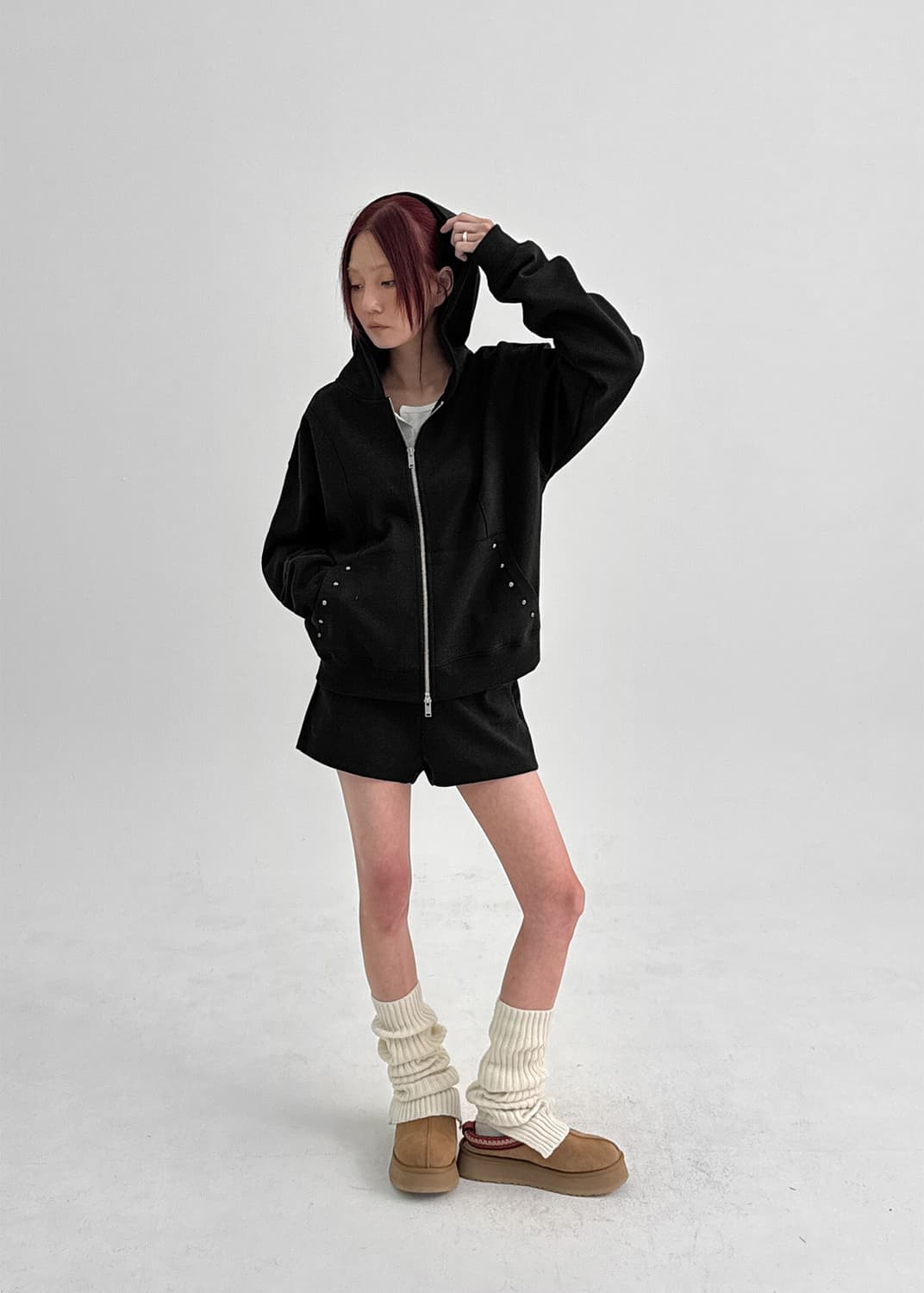 블랙업 플레인 코튼 후드집업 상품이미지2