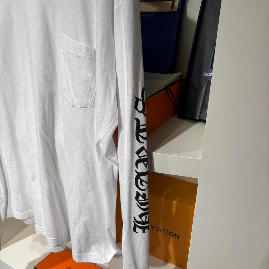 2XL/ 크롬하츠 넥 스크립트 로고 롱슬리브 티셔츠 화이트 블랙 상품이미지2
