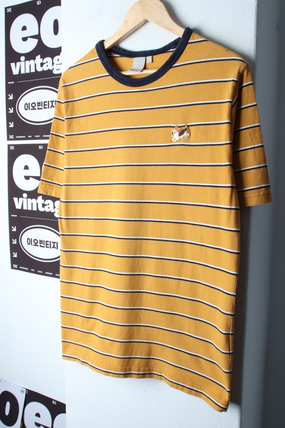 (L-XL) 스파오 반팔 티셔츠 스트라이프 노랑 올드스쿨-H33240 상품이미지1