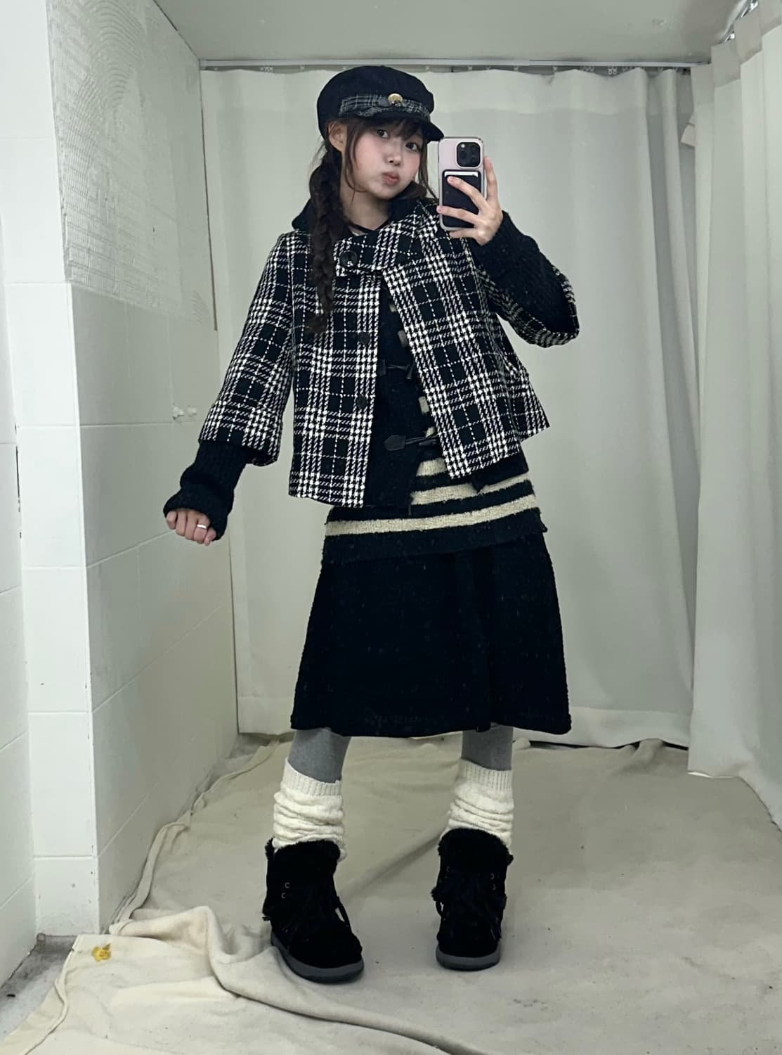 블랙 니혼진 데일리 펑크 체크코트 코디세트 상품이미지2