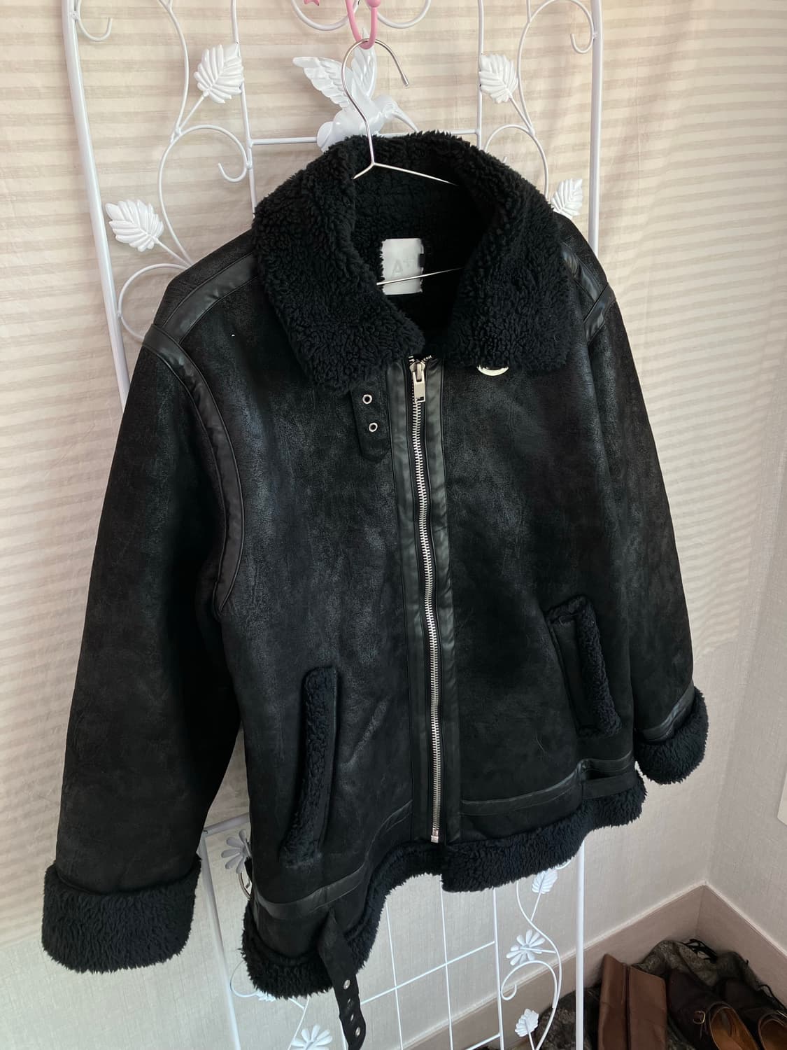 빈티지 블랙 기모 무스탕 y2k 스트릿 갸루 펑키 일본빈티지W-553  상품이미지5