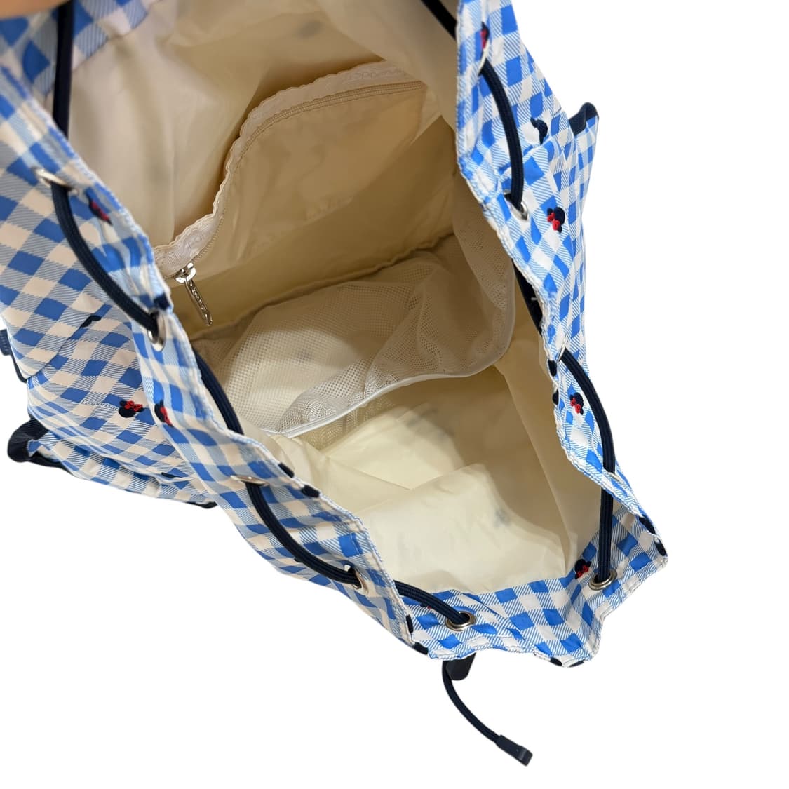 레스포삭 모리걸 미키 체크 패턴 복조리 포켓 백팩 가방 블루 상품이미지5