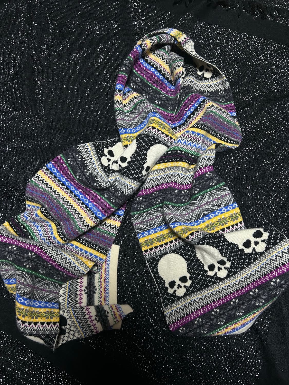 2000s JPN vtg 펑크 스컬 니트 머플러  상품이미지1