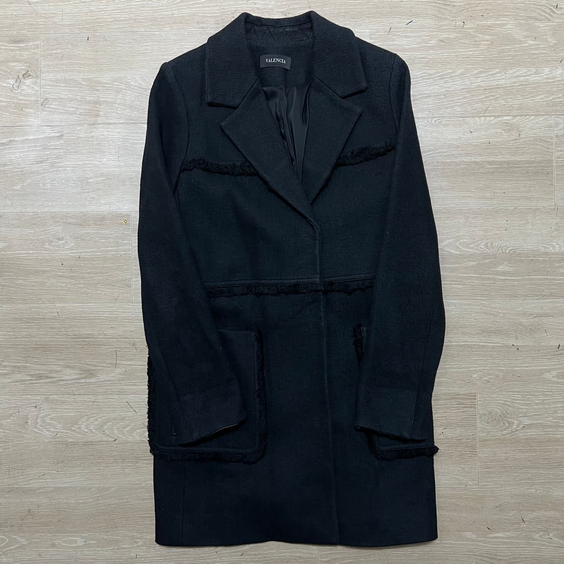 발렌시아 여성 울 배색 트위드 롱코트 [블랙] 85-92-155 상품이미지1