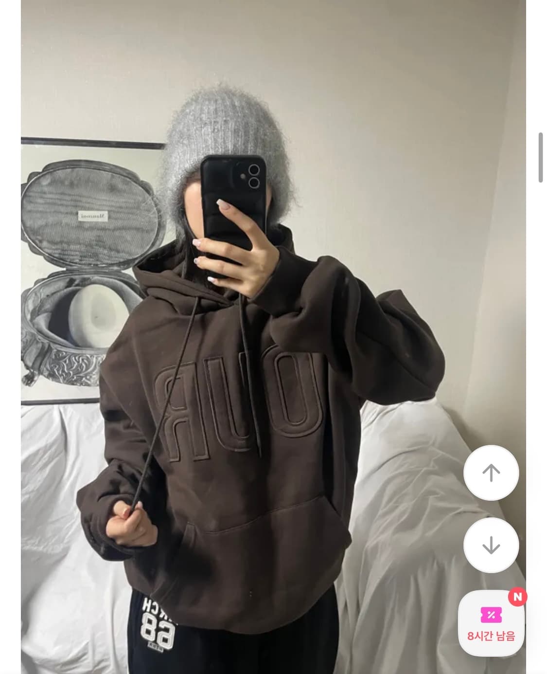 에이블리 남여공용 유니섹스 오버핏 아워 패치 기모 후드티 (새상품) 상품이미지3