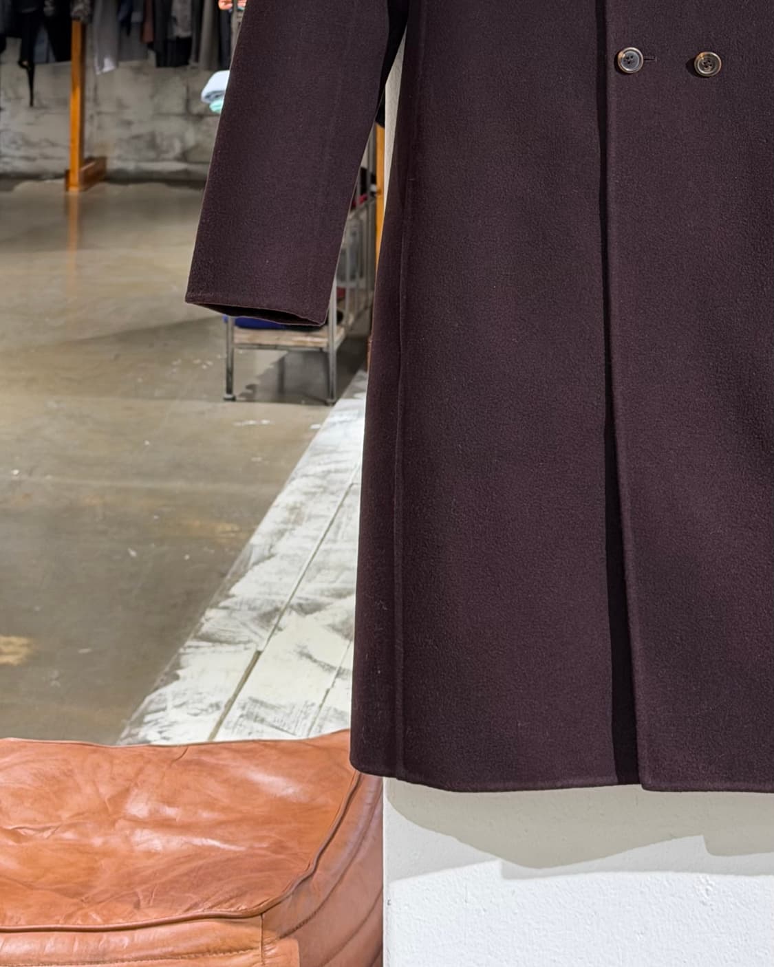 질샌더 버건디 노카라 투버튼 코트 상품이미지5