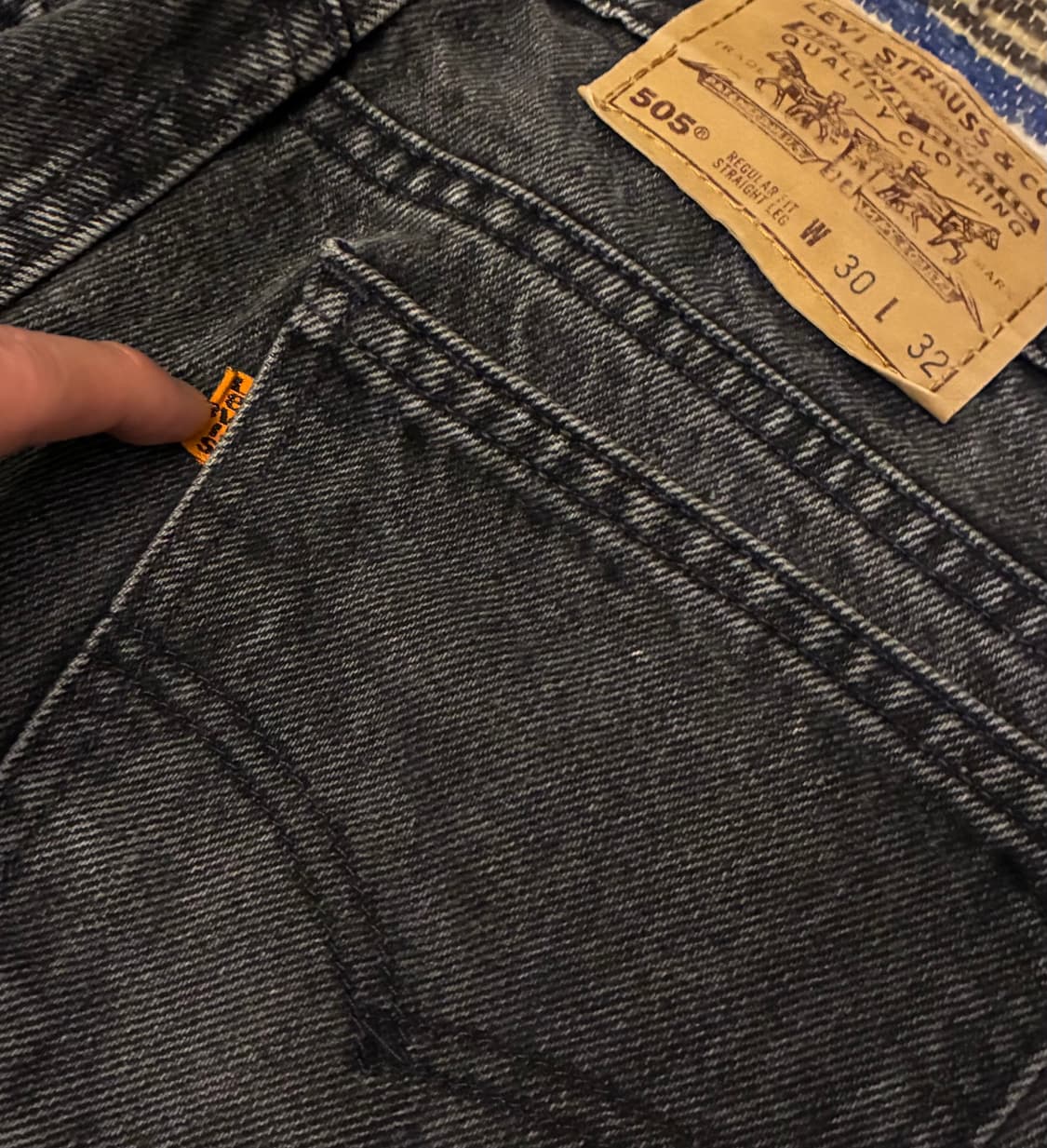 (27~28)90s USA 빈티지 리바이스 505 오렌지탭 흑청 데님 상품이미지7