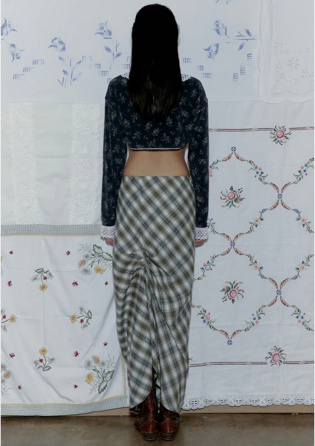 알크미 드레이프 체크 롱 스커트 상품이미지2