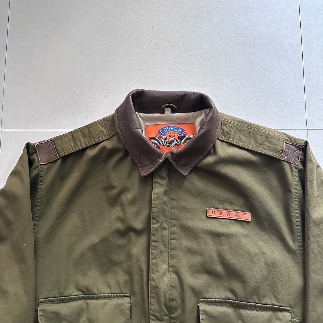 90s 쿠퍼 A-2 타입 코튼 플라이트 자켓 S 가죽 카라 상품이미지2
