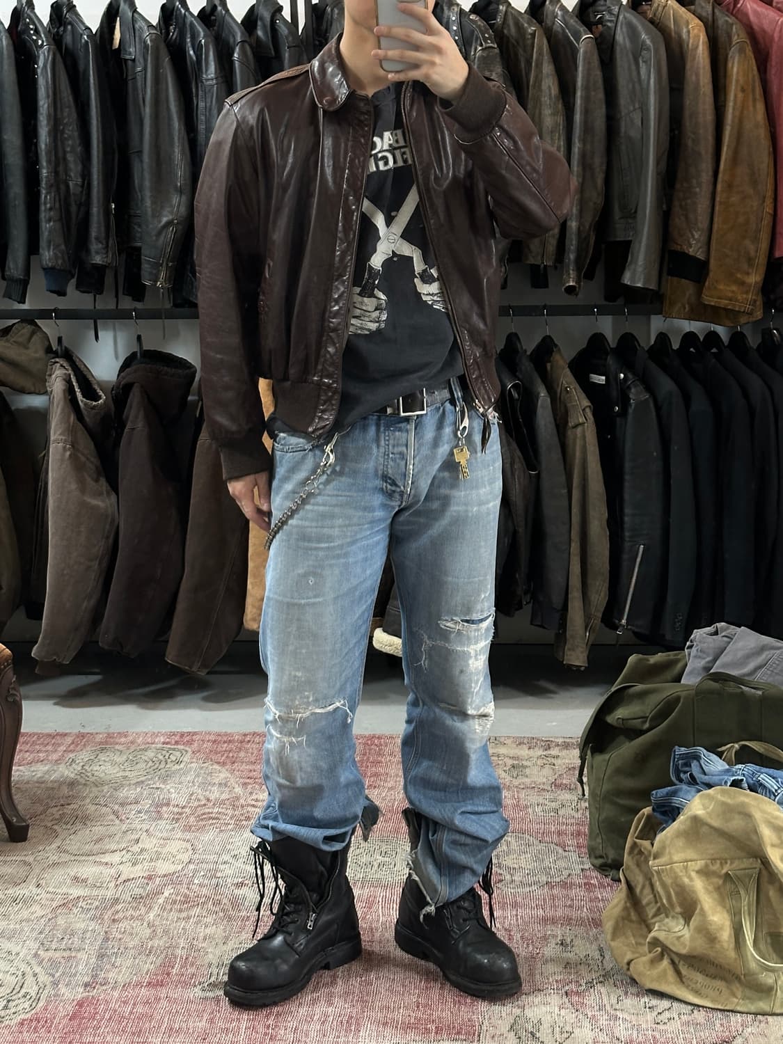 90's USA Made 골든베어 A-2 레더 자켓 빈티지 레더 봄버 상품이미지2