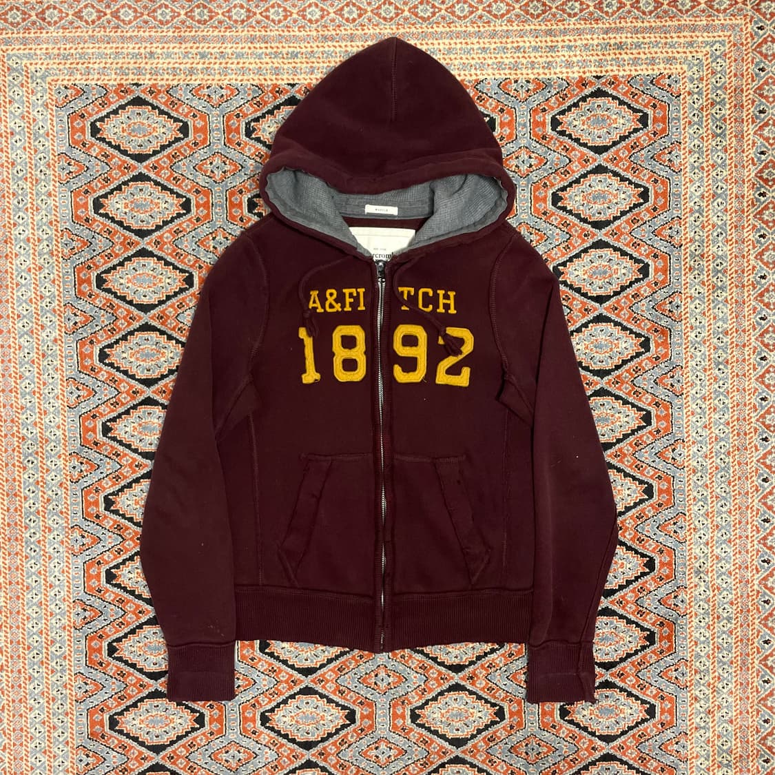아베크롬비 숫자로고 버건디 기모 후드집업 남성S 상품이미지1